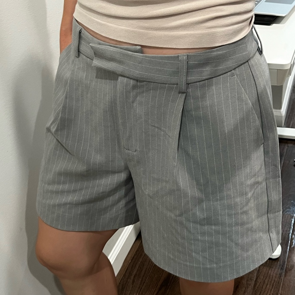 Low waist gray pinstripe suit shorts